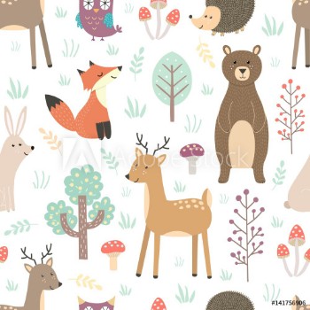 Picture of Forest seamless pattern with cute animals